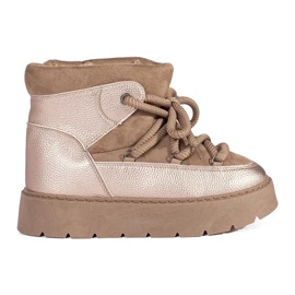 Beigefarbene Damen-Schneestiefel zum Schnüren mit dicker Sohle