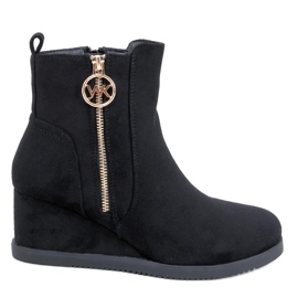 Schwarze Keilstiefel für Damen mit goldenem Reißverschluss