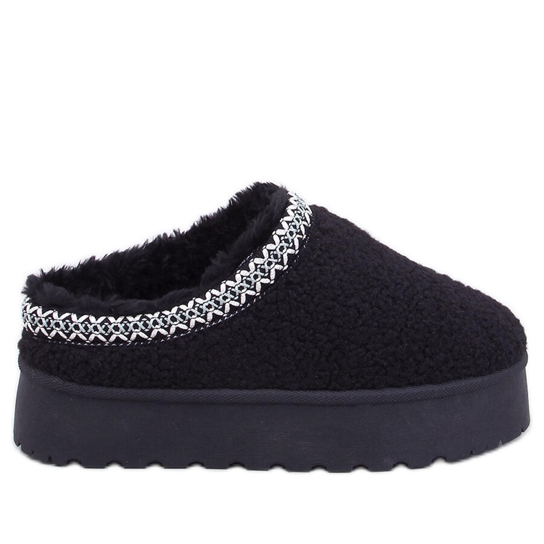 Kurze Damen-Schneestiefel mit Schaffell und Stickerei, schwarz