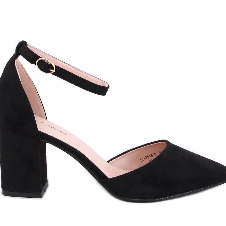 Schwarze Pumps mit hohem Absatz und Knöchelverschluss