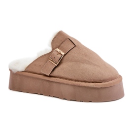 Mit Fell isolierte Damenhausschuhe FA-185, dunkelbeige