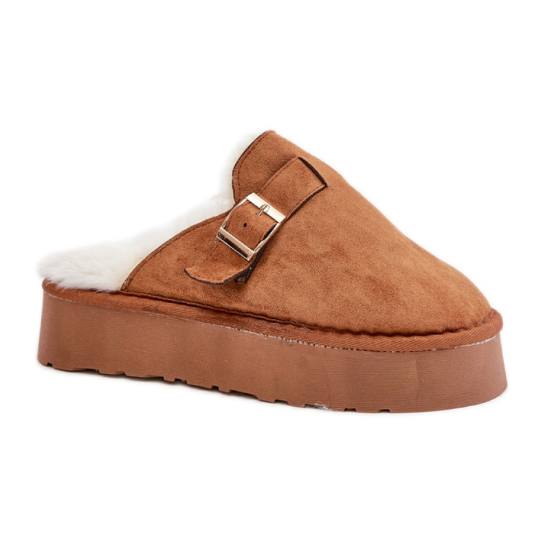 Mit Fell FA-185 Kamel isolierte Damenhausschuhe braun