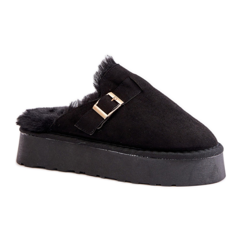 Mit Fell isolierte Damenhausschuhe FA-185, schwarz