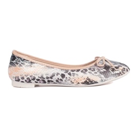 Flache Damen-Ballerinas mit Schlangenmuster und Schleife beige