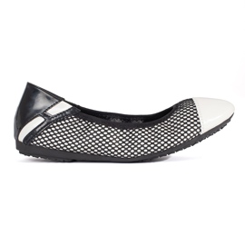 Weiße und schwarze Ballerinas mit Mesh-Dekor