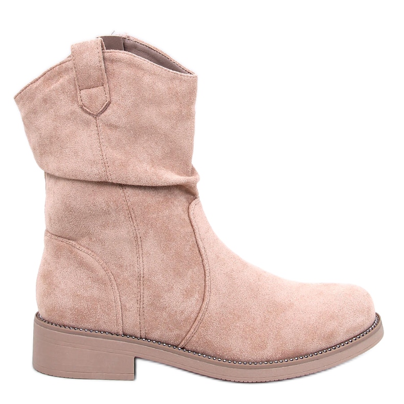 Flache Damenstiefel aus Wildleder, Beige-Khaki