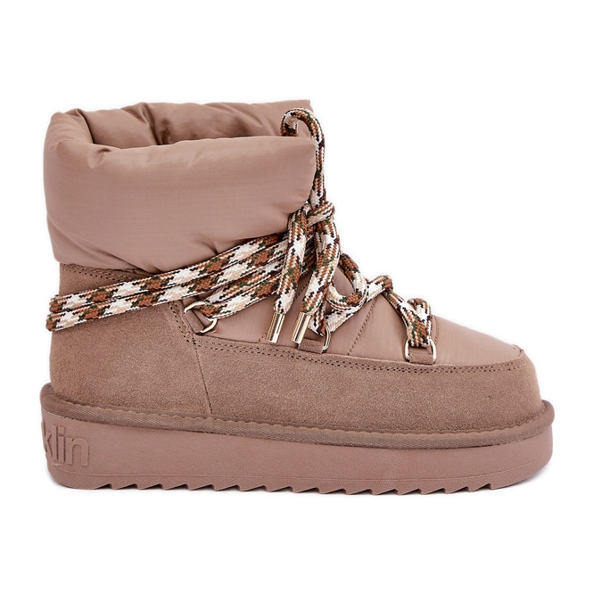 Damen-Schneestiefel aus Wildleder mit dicker Schnürung D.Franklin DFSH375003 beige