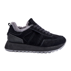Damen-Sneaker aus Wildleder mit Fell und glänzendem Element Big Star OO274580 Hi-Poly System Schwarz