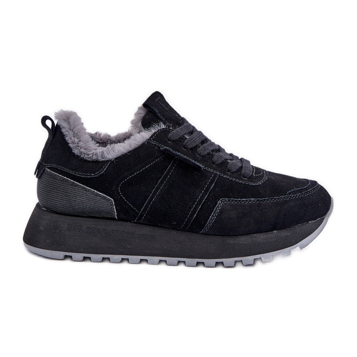 Damen-Sneaker aus Wildleder mit Fell und glänzendem Element Big Star OO274580 Hi-Poly System Schwarz
