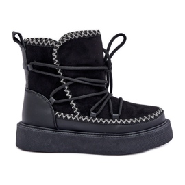 Damen-Schneestiefel mit Stickerei auf der Plattform, Schwarz