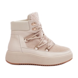 Niedrige Schneestiefel für Damen mit Plateau, Hellbeige