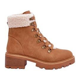 Damenstiefel aus Schaffell mit niedrigen Absätzen in Kamelbraun
