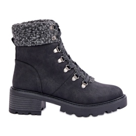 Damen-Schaffellstiefel mit niedrigem Absatz, Schwarz