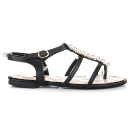 Vices Stilvolle Sandalen mit Perlen schwarz