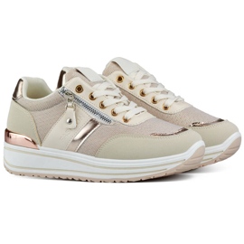 Damen-Sportschuhe, beige Glitzer-Sneaker 9053-SP-BE