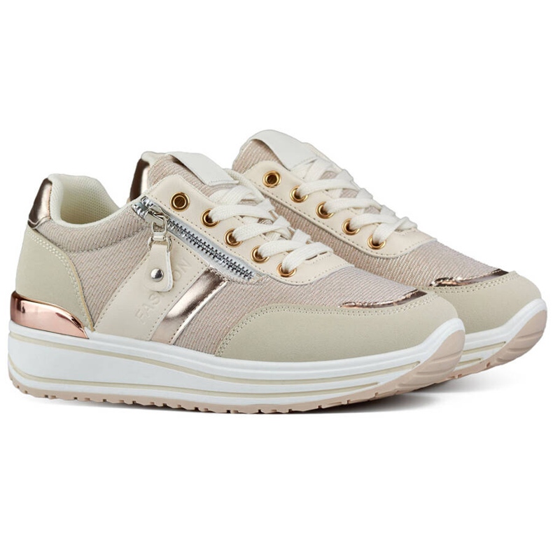 Damen-Sportschuhe, beige Glitzer-Sneaker 9053-SP-BE