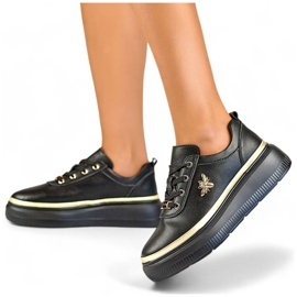 Damen-Sportschuhe aus Leder auf der Plattform, schwarz GD-XF120C-B