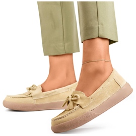 Damen-Ledermokassins mit Schleife, beige Goodin GD-SW4005BE