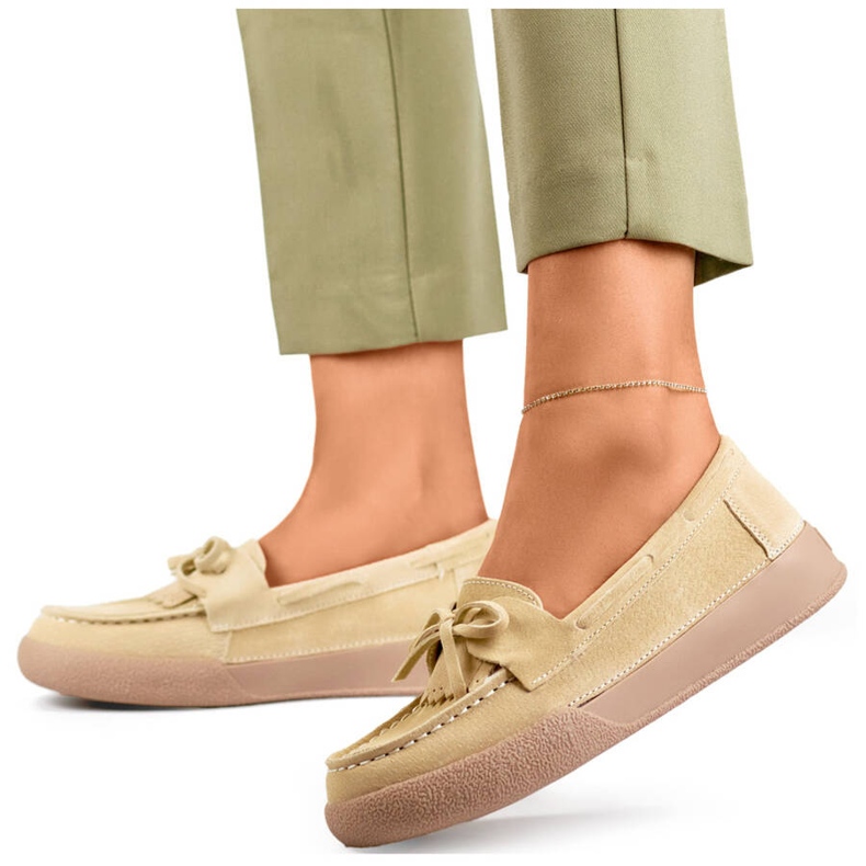 Damen-Ledermokassins mit Schleife, beige Goodin GD-SW4005BE