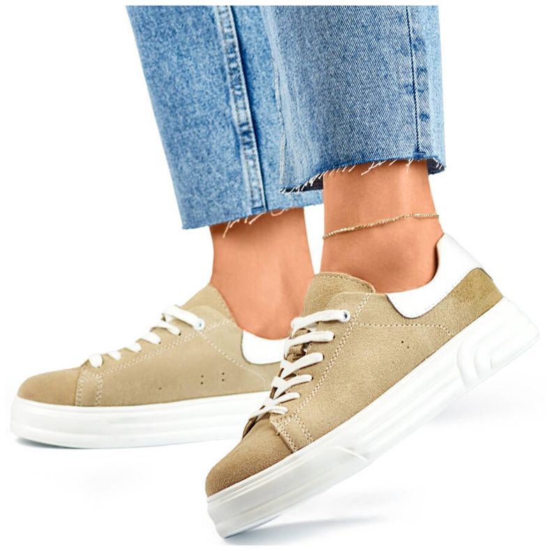 Goodin Beige Damen-Sportschuhe aus Leder GD-XF-113BE