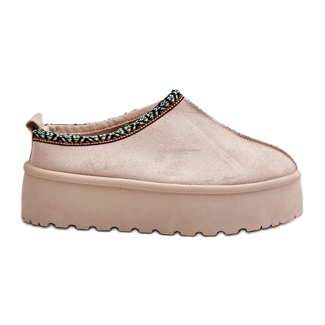 Damen-Plateauhausschuhe mit Stickerei, Hellbeige