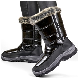 Hohe, isolierte schwarze Damen-Schneestiefel mit schwarzem Fell