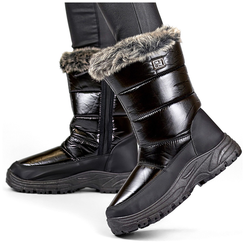 Hohe, schwarze, isolierte Schneestiefel für Damen mit Fell, warme Winterschuhe
