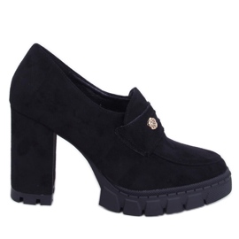 Damen-Schuhe mit hohen Absätzen und Plateausohle mit Verzierung schwarz