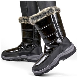 Damen-Schneestiefel mit Fell und Klettverschluss, schwarz N1613B