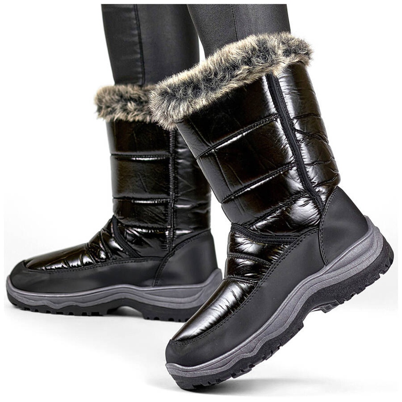 Damen-Schneestiefel mit Fell und Klettverschluss, schwarz N1613B