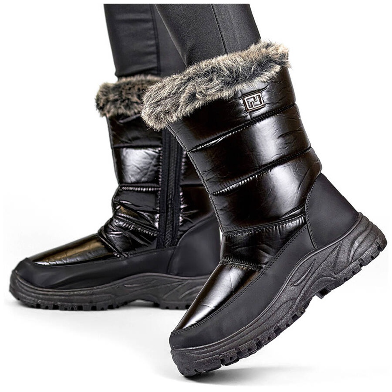 Damen-Schneestiefel mit Fell und Reißverschluss, schwarz N1612B