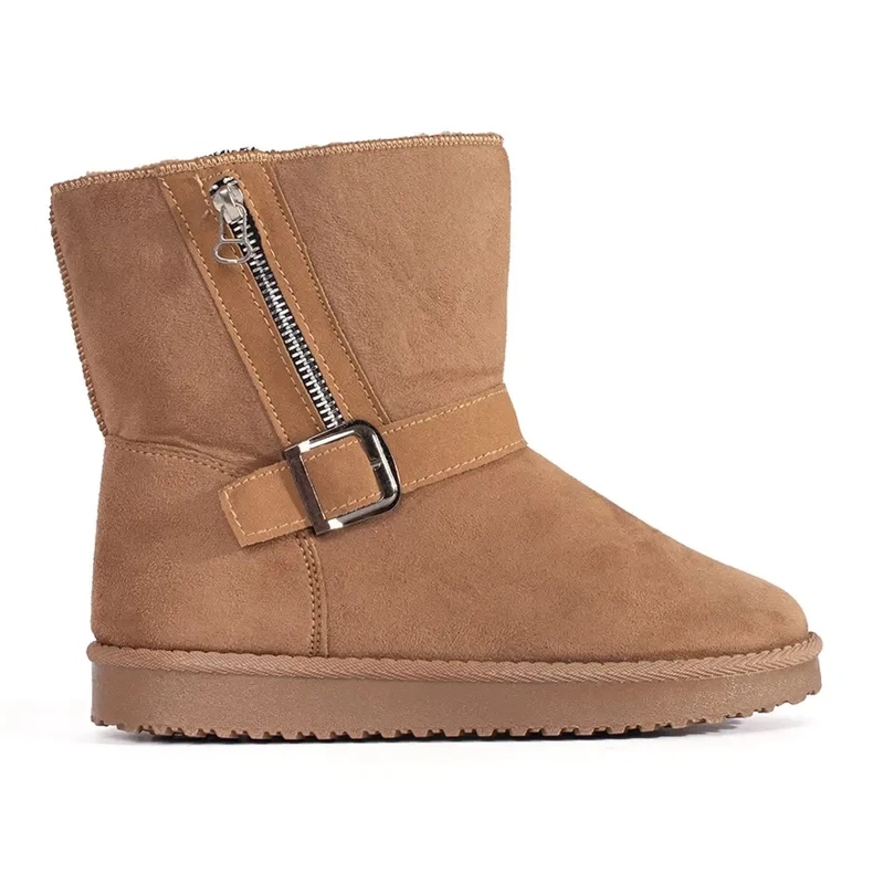 Beige Damen-Schneestiefel mit dekorativer Schnalle und Reißverschluss