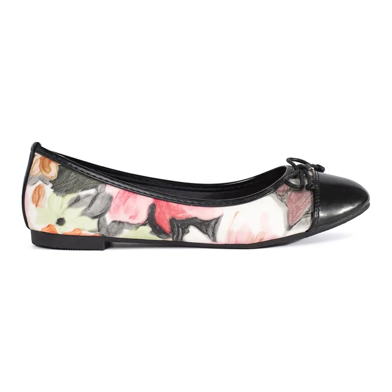 Geblümte Ballerinas für Damen mit Schleife schwarz