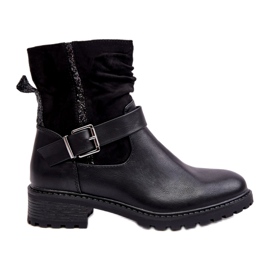 Erynn Flache Damenstiefel mit Schnalle, Schwarz
