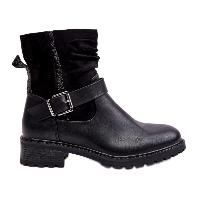 Erynn Flache Damenstiefel mit Schnalle, Schwarz