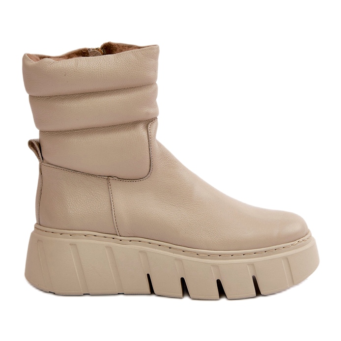 Zazoo 60512 Damen-Lederstiefel mit Reißverschluss, warm mit Filz, hellbeige