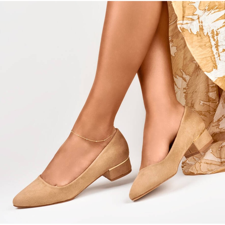 Goodin Damenpumps aus Wildleder mit niedrigem Absatz, beige GD-XR106BE