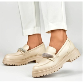 Damen-Loafer mit Strasssteinen, beige 7961BE