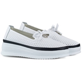 Goodin Durchbrochene Damenschuhe aus Leder mit dicker Sohle, weiß GD-XF-103W