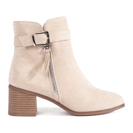 Hellbeige Damen-Stiefeletten aus Wildleder mit hohem Absatz