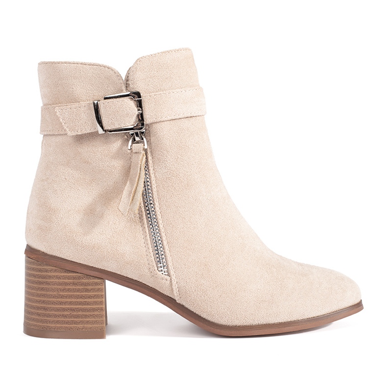 Hellbeige Damen-Stiefeletten aus Wildleder mit hohem Absatz