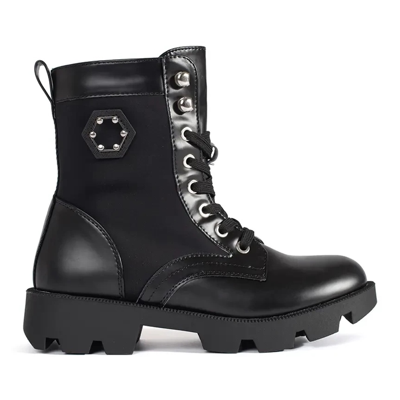 Schwarze isolierte Arbeiterstiefel für Damen auf der Plattform