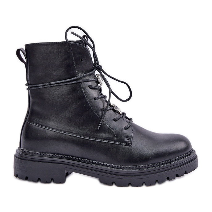 Isolierte Stiefeletten mit Schnürnadeln, schwarz