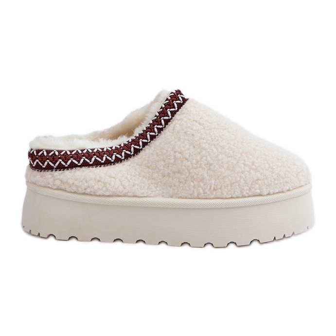 Hellbeige Schaffell-Hausschuhe auf Plateausohle mit Fell