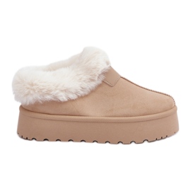 Low-Top-Schneestiefel mit Fell auf der Eco-Wildleder-Plattform, hellbeige