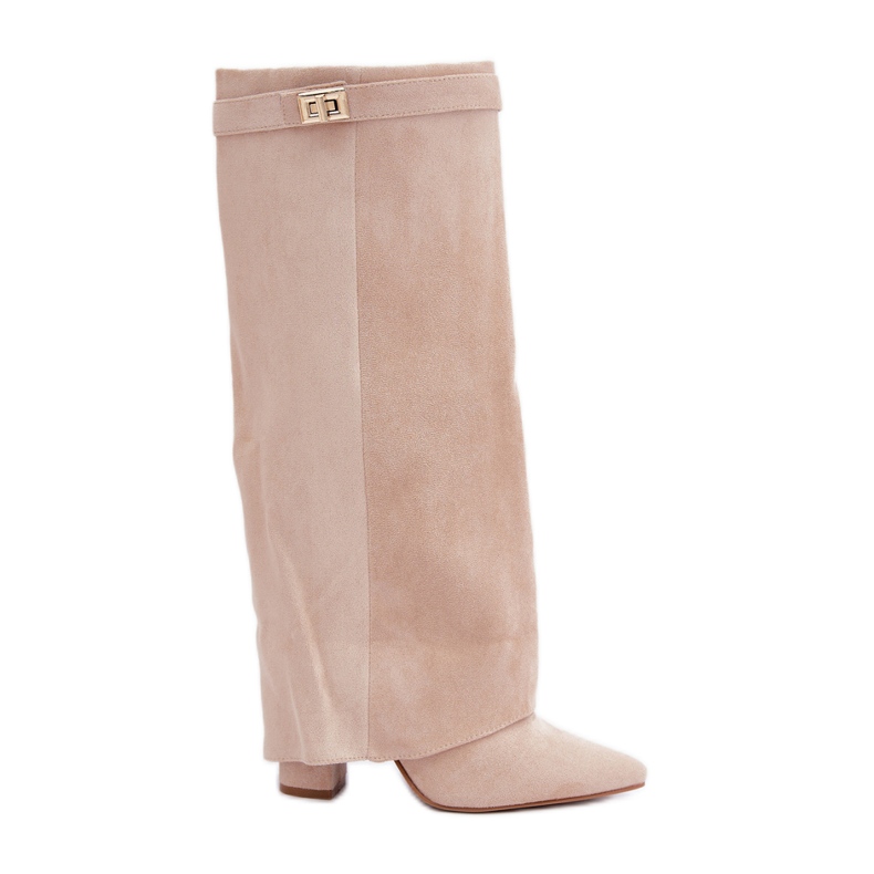 Overknee-Stiefel für Damen mit hohem Absatz, hellbeige