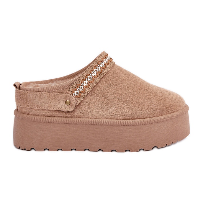 Beigefarbene Schneestiefel mit dekorativer Stickerei