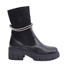 Schwarze Dinarca-Stiefeletten mit Socke und glänzender Spitze