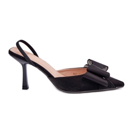 Schwarze High Heels aus Stoff mit Schleife