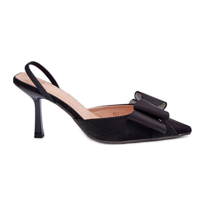 Schwarze High Heels aus Stoff mit Schleife